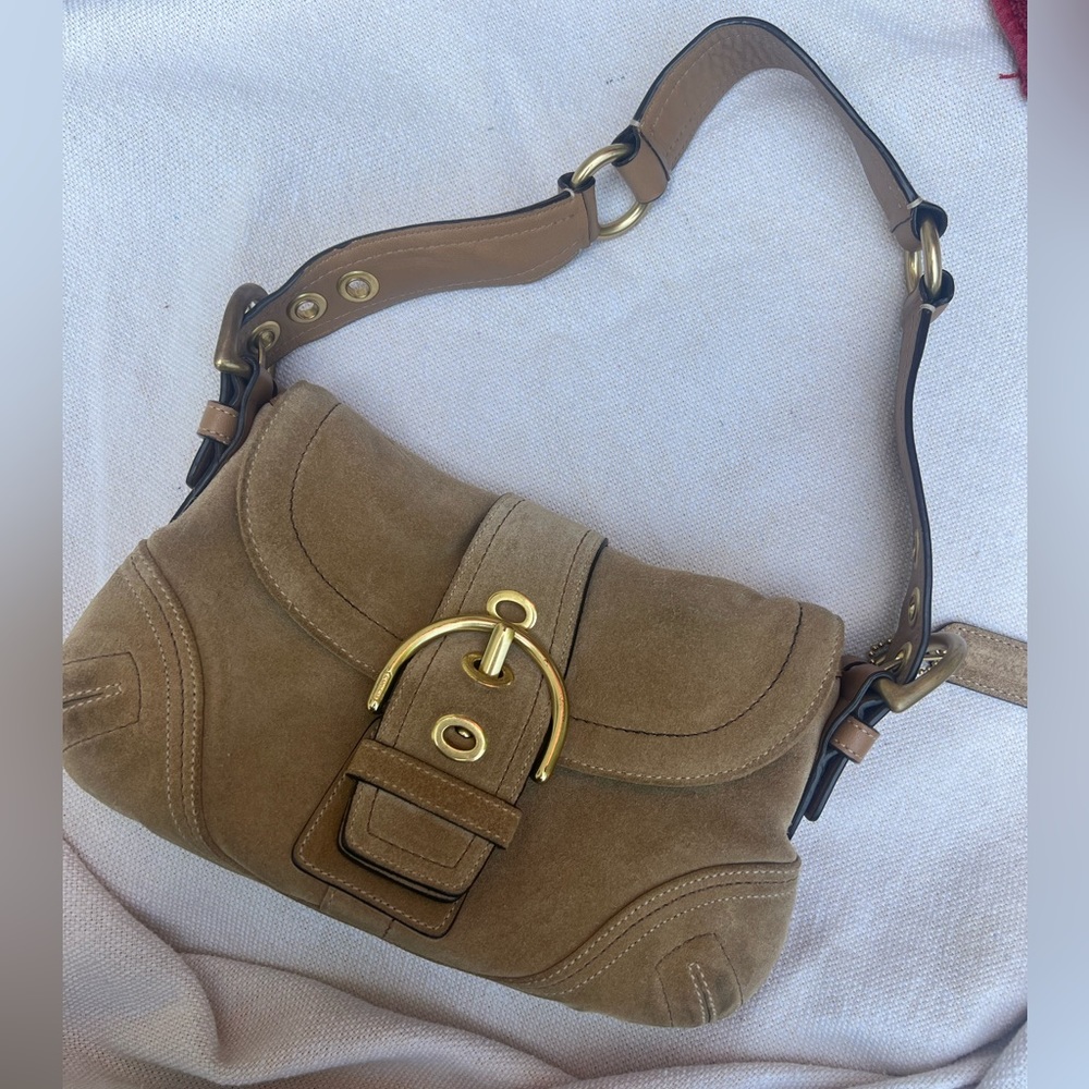 Tan suede buckle Coach Bag